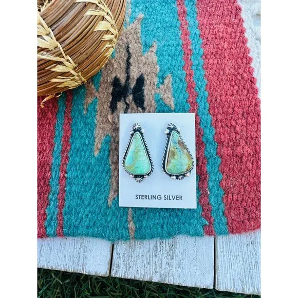 Handcrafted Kingman Turquoise & Sterling Silver Post Earrings